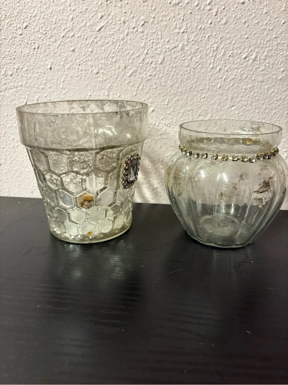 Mercury Glass Votive Candle Holders Set of 2 Rhinestone Wedding Decor